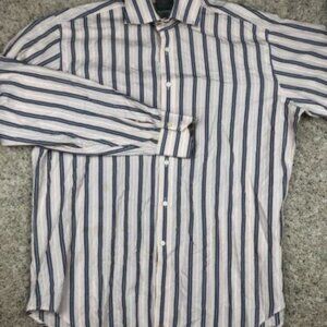Thomas Dean Orange Blue White Striped Long Sleeve Button Shirt Men's Large